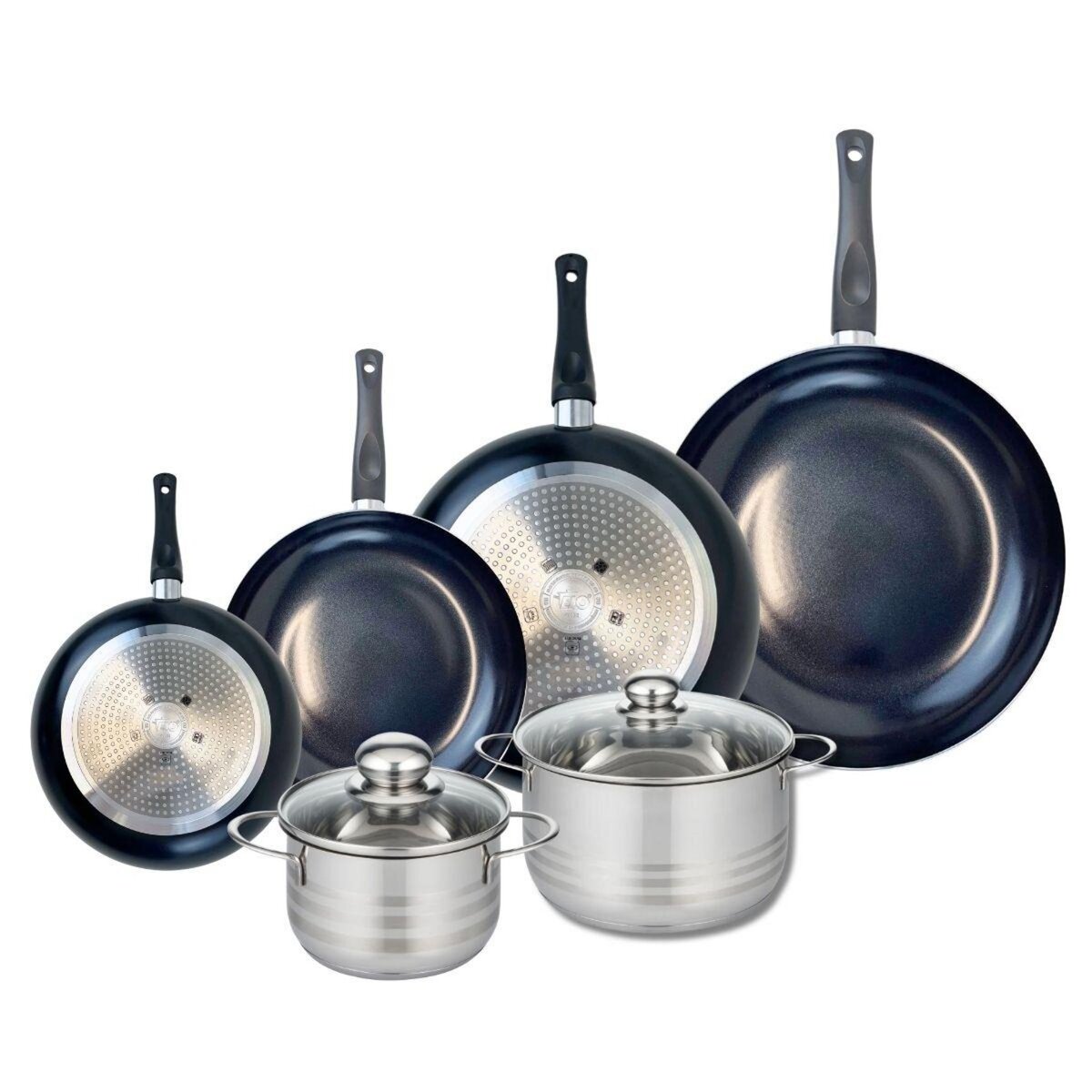 ELO Ensemble de 4 Poêles de cuisson 20, 24, 28 et 32 cm et 2 faitouts 16 et 20 cm Elo Prima Brillant