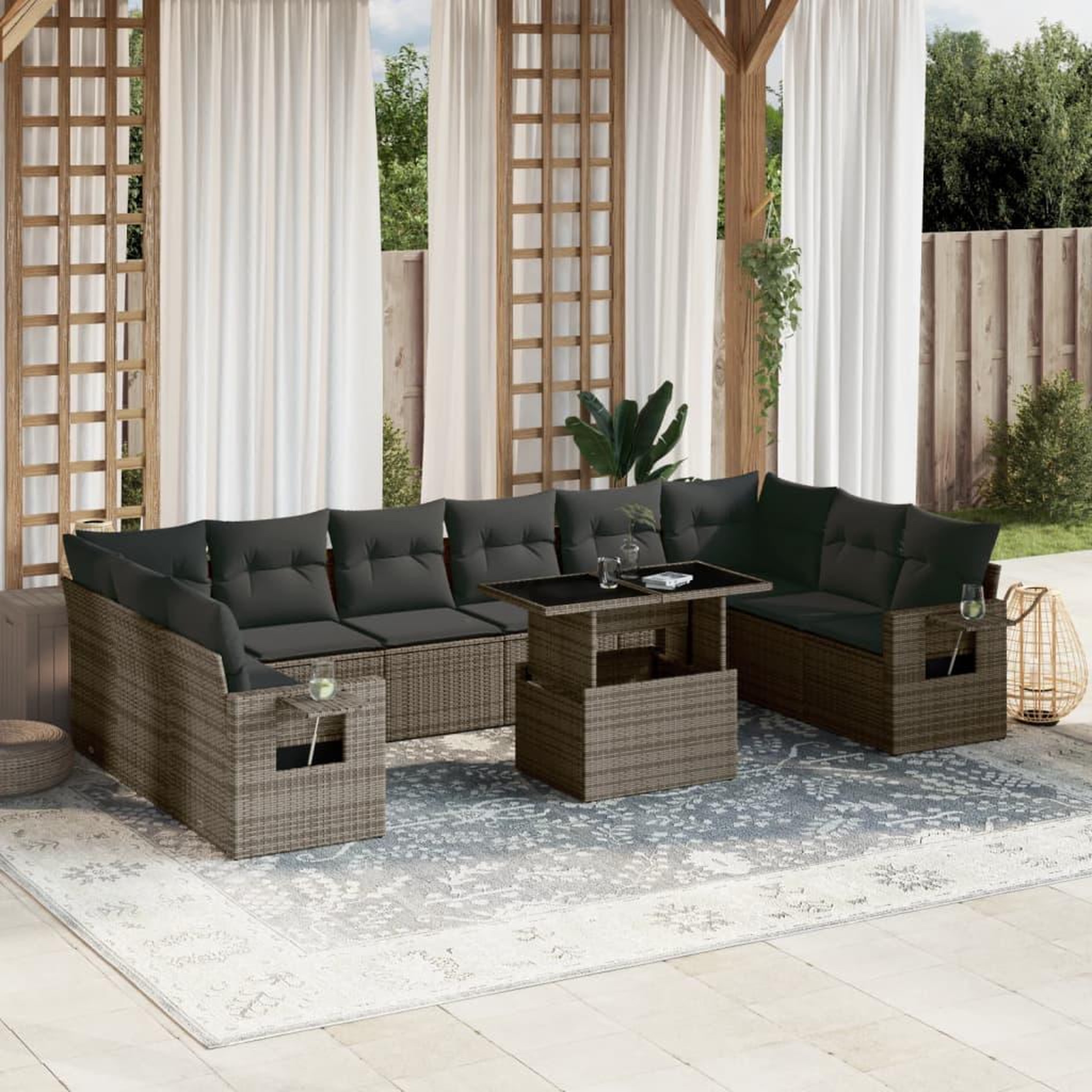 VIDAXL Salon de jardin 11 pcs avec coussins gris resine tressee