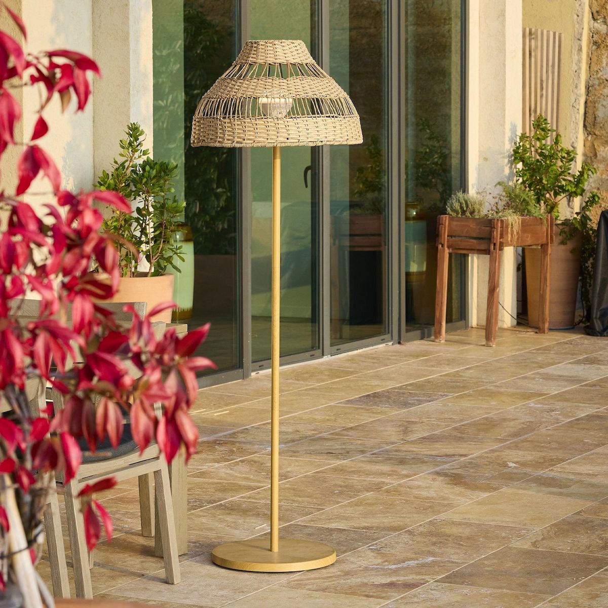 Lumisky Lampadaire sans fil ELION Beige Rotin H168cm