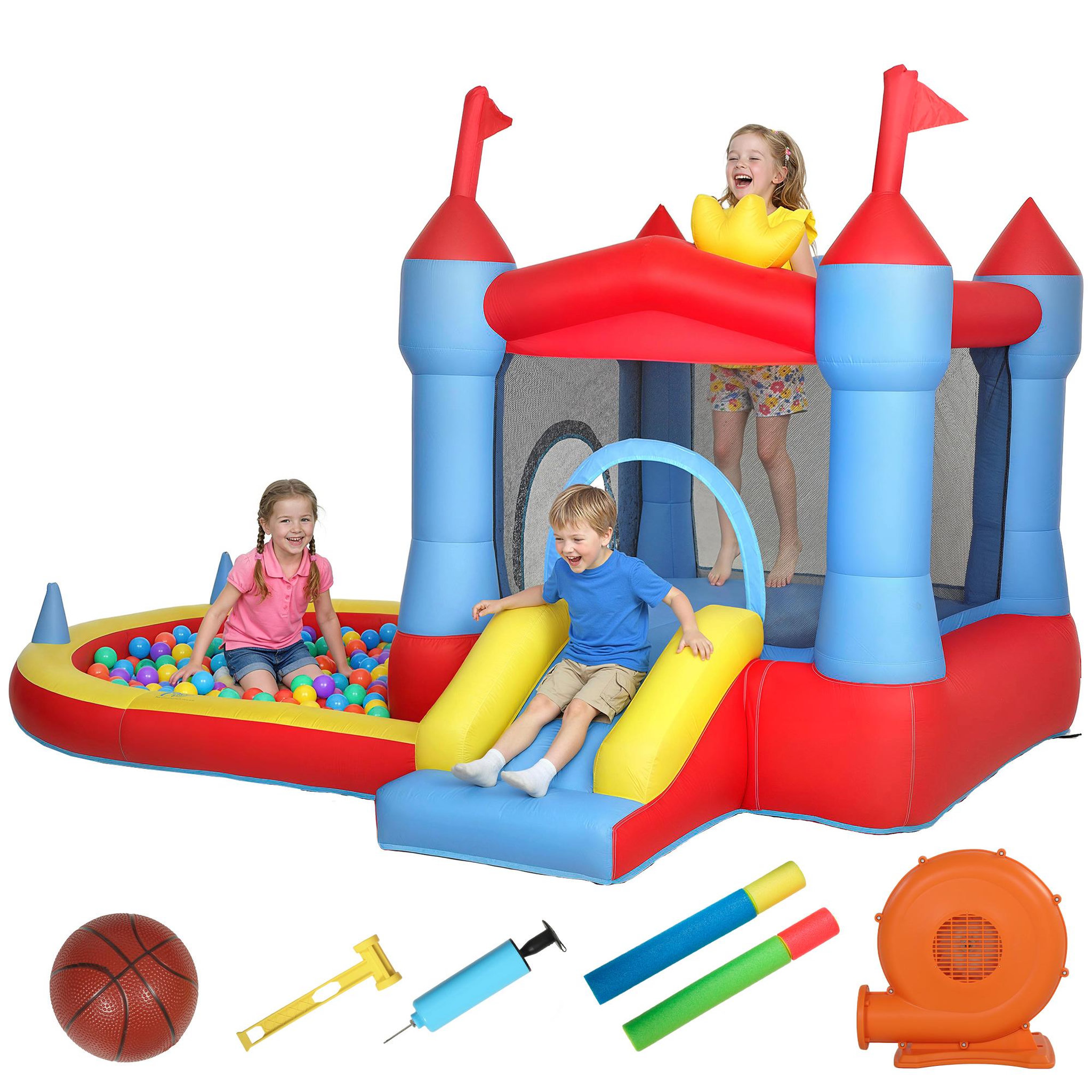 Voir la diapositive 5 : HOMCOM Château gonflable 4 en 1 piscine toboggan trampoline panier de basket