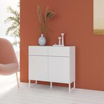 BEST MOBILIER Sofia - buffet bas - blanc mat - 2 portes et 2 tiroirs - 110 cm. Coloris disponibles : Blanc