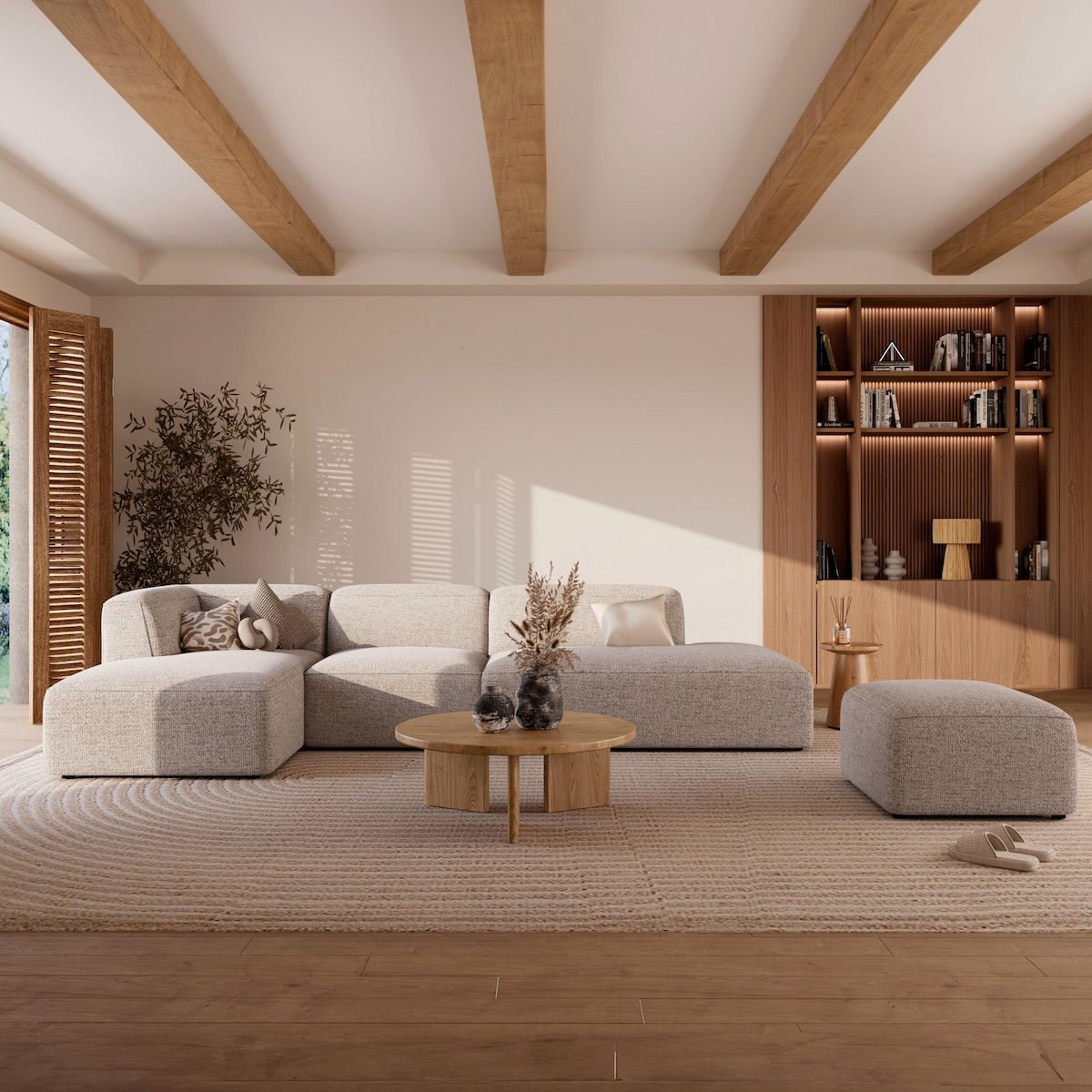 Rendez vous déco Méridienne dossier à gauche pour canapé modulable en tissu beige-Hestia