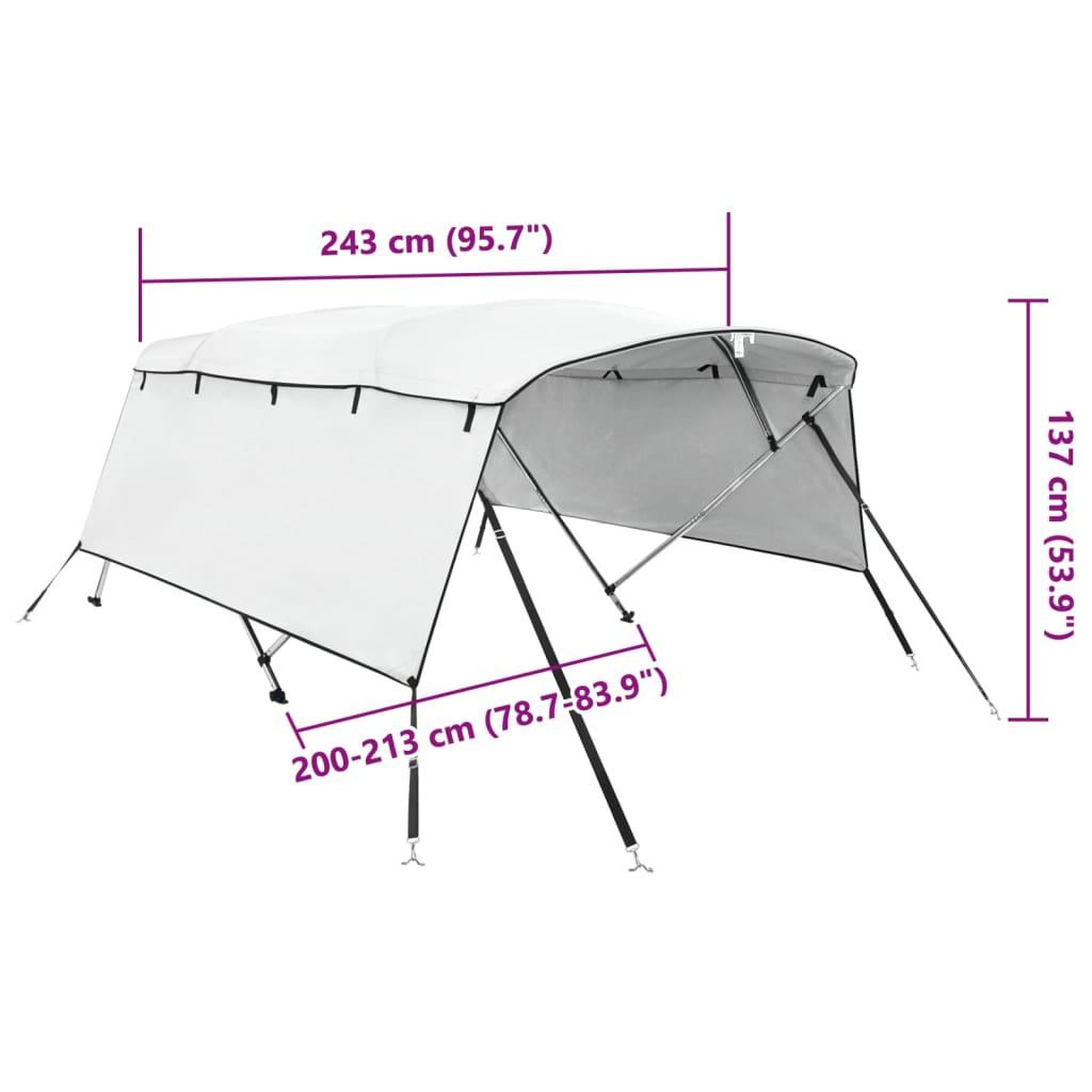 Voir la diapositive 6 : VIDAXL Toit bimini a 4 arceaux parois laterales 243x(200-213)x137 cm