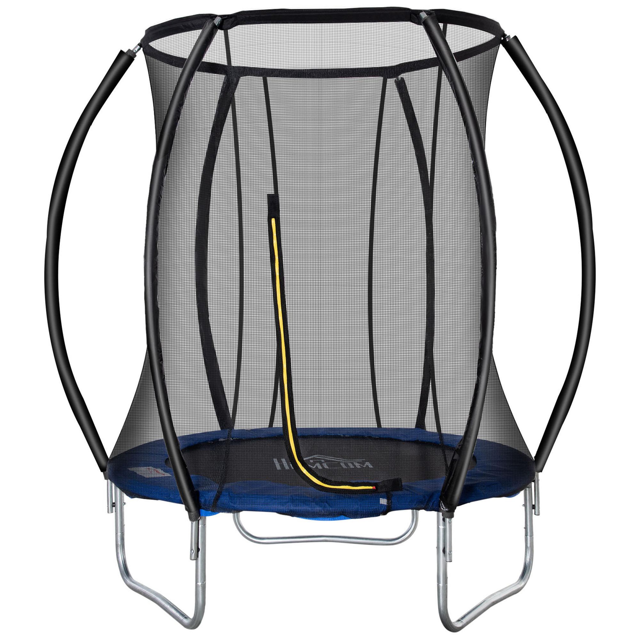 Voir la diapositive 1 : HOMCOM Trampoline enfant Ø 2,25 × 2,35H m filet de sécurité porte zipée couvre-ressorts 6 poteaux rembourrés incurvés bleu