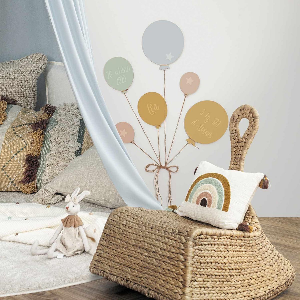 Graine créative 6 ballons en bois + fil de jute