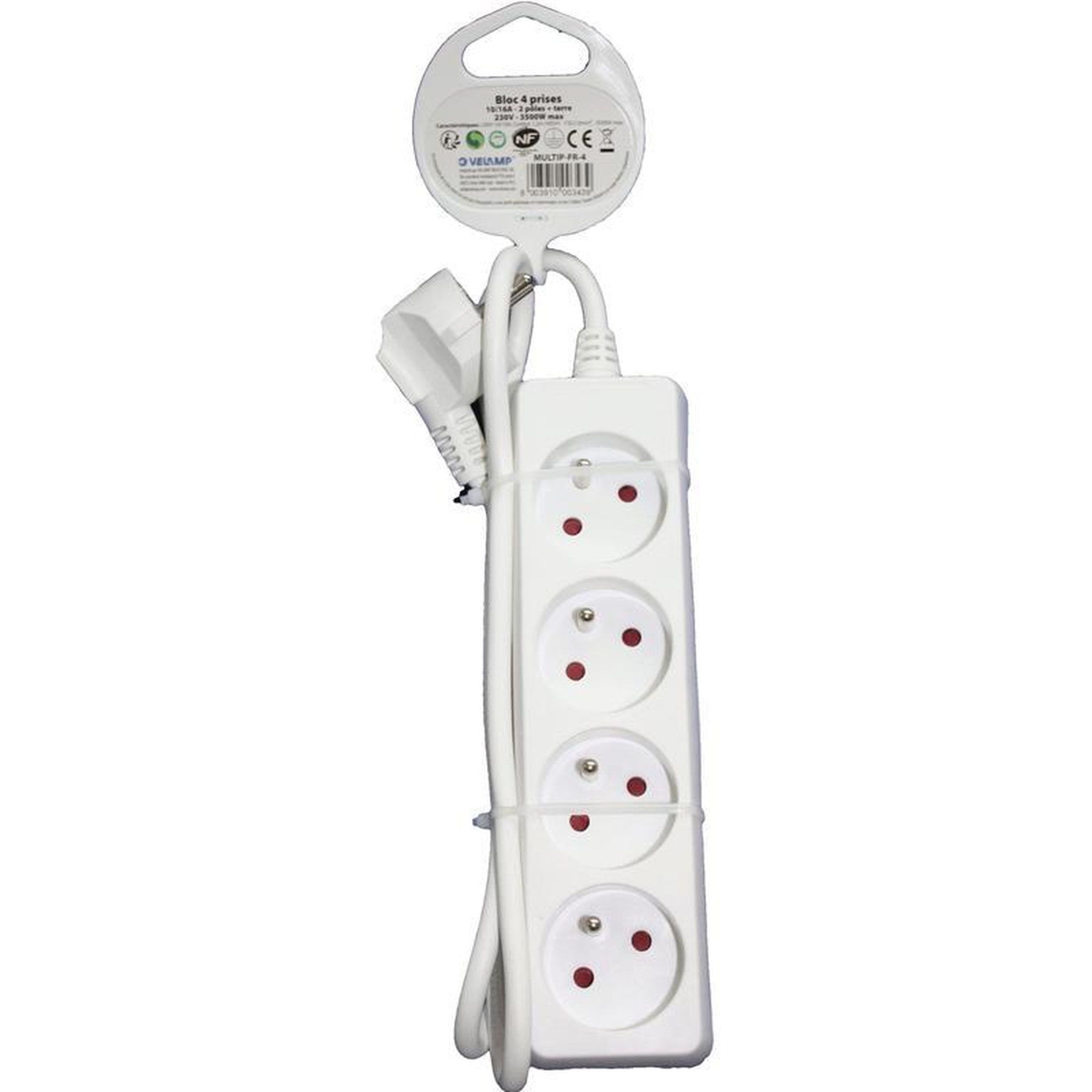 VELAMP Multiprise de 4 prises 2 pôles + terre et interrupteur