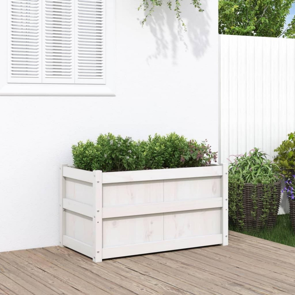 VIDAXL Jardiniere blanc 90x50x50 cm bois de pin massif