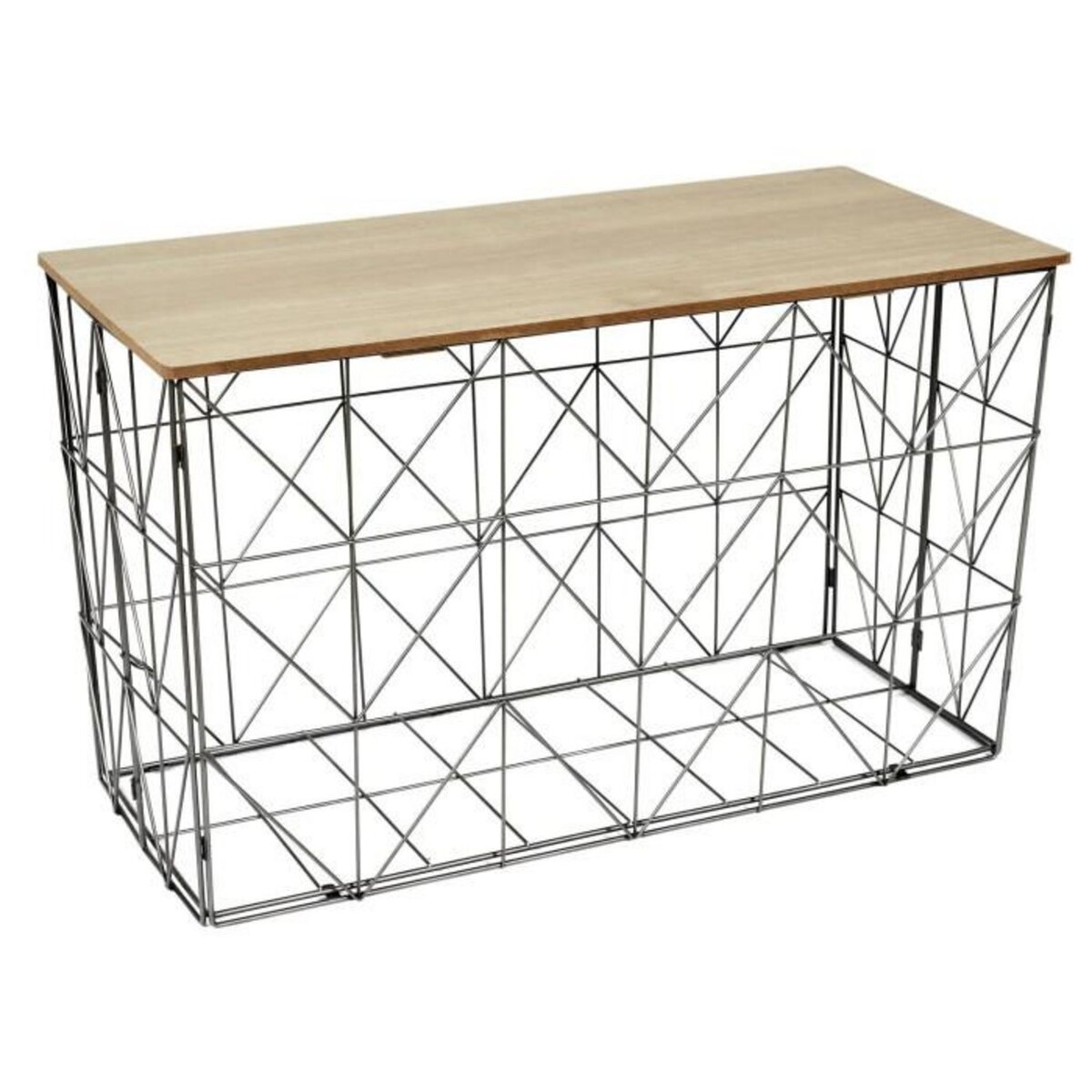 Paris Prix Table Coffre Pliable  Filaire  80cm Gris & Naturel