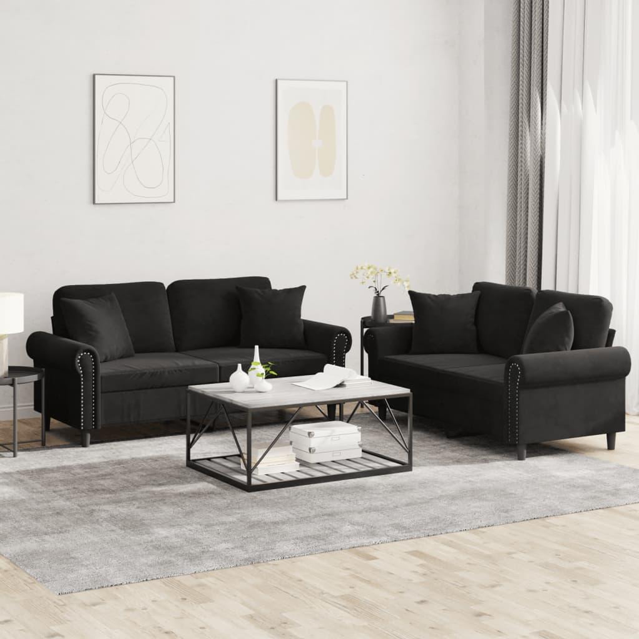 VIDAXL Ensemble de canapes 2 pcs avec coussins noir velours