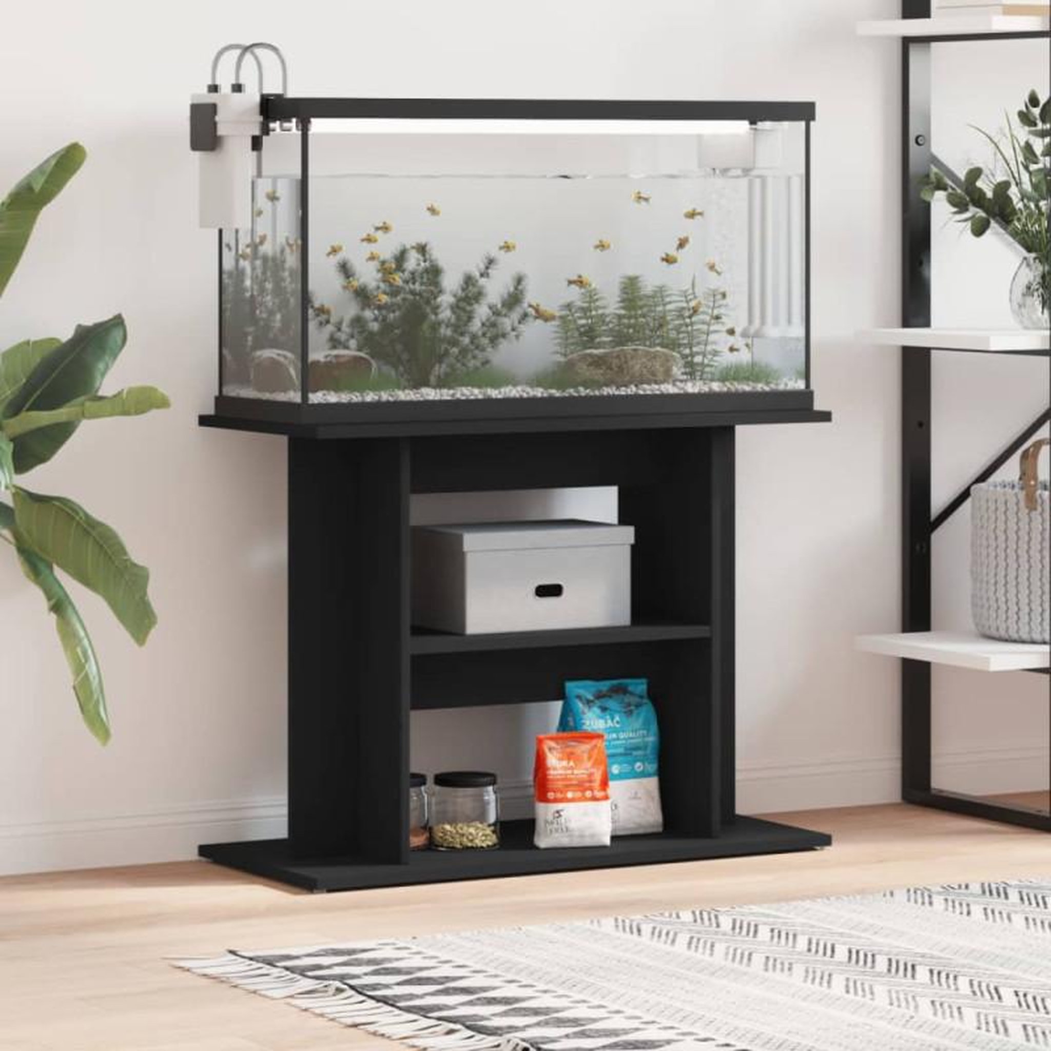 Voir la diapositive 1 : VIDAXL Support pour aquarium noir 80x35x60 cm bois d ingénierie