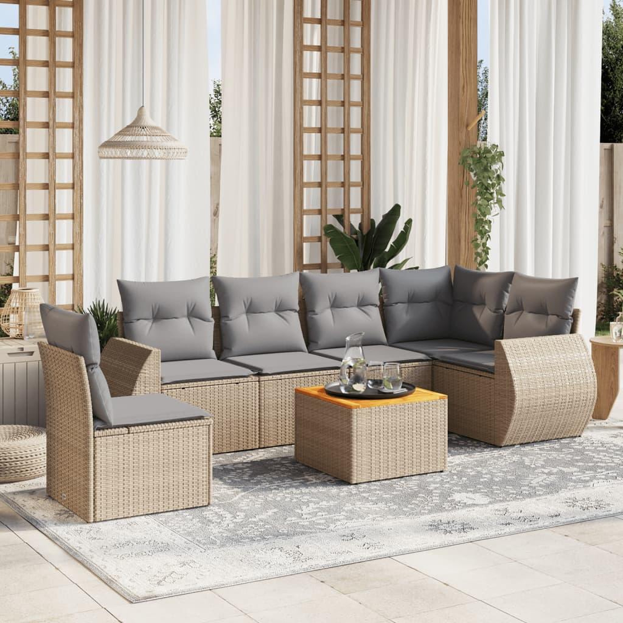 VIDAXL Salon de jardin avec coussins 7 pcs beige resine tressee