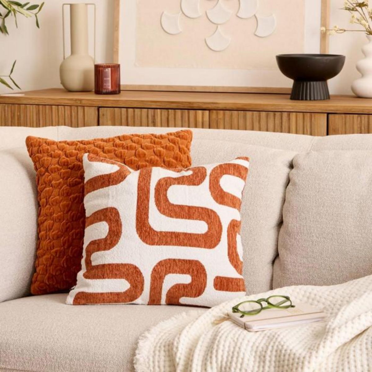 ATMOSPHERA Coussin Déco Chenille  Safina  40x40cm Ambre