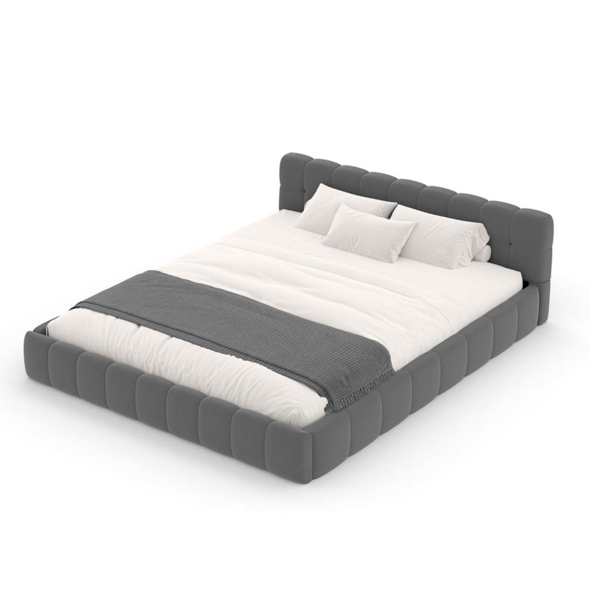 Voir la diapositive 6 : CONCEPT USINE Lit style nuage 140x190cm en velours gris kansas