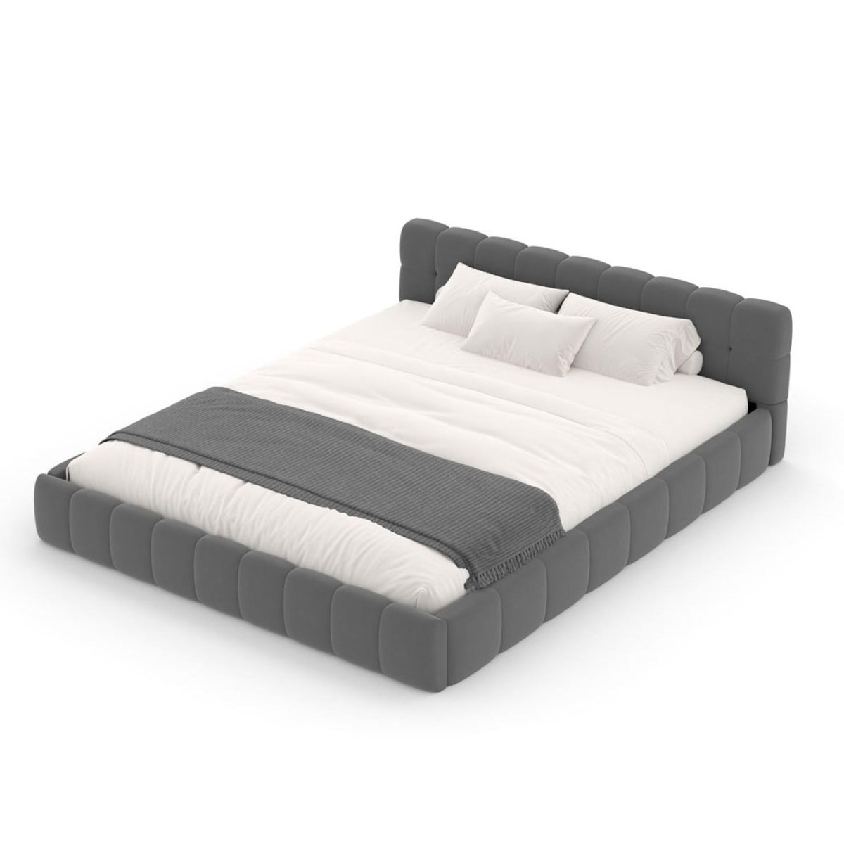 CONCEPT USINE Lit nuage 140x190cm en velours gris KANSAS