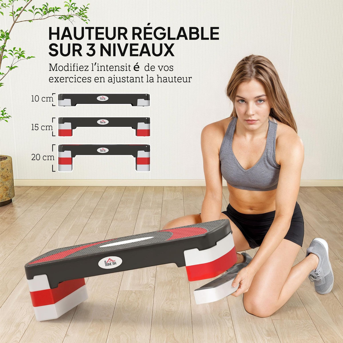 HOMCOM Stepper fitness aerobic - collaboration Aosom.fr x FFHandball - hauteur reglable surface antiderapante - noir gris