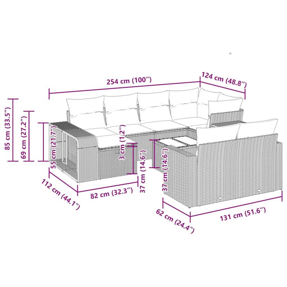 VIDAXL Salon de jardin et coussins 11 pcs marron resine tressee