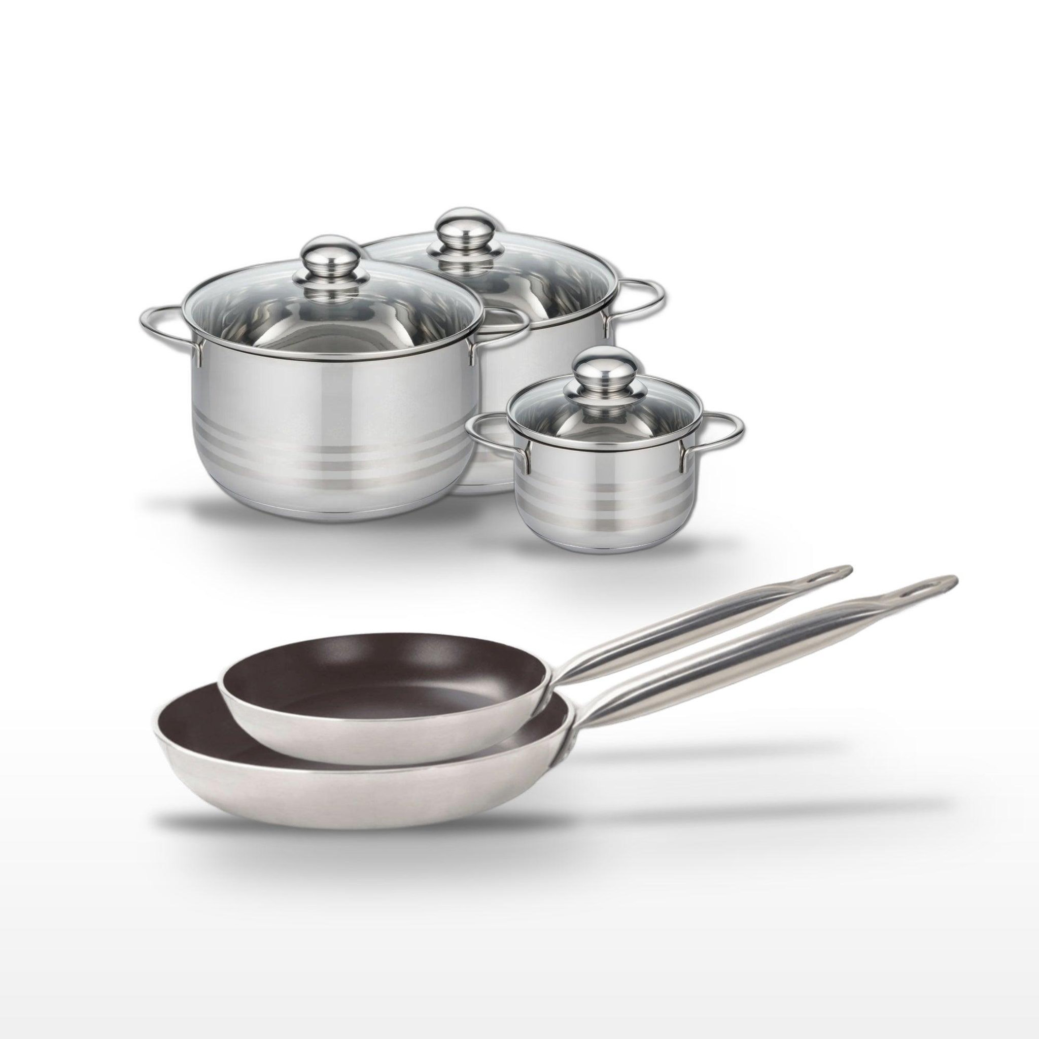 ELO Lot de 2 poêles 28/32cm et 3 faitouts 14/20/24cm elo bistro line