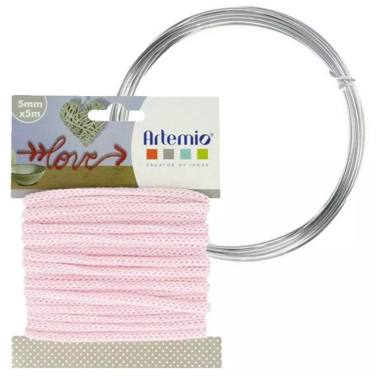 Artemio Fil à tricotin rose 5 mm x 5 m + fil d'aluminium