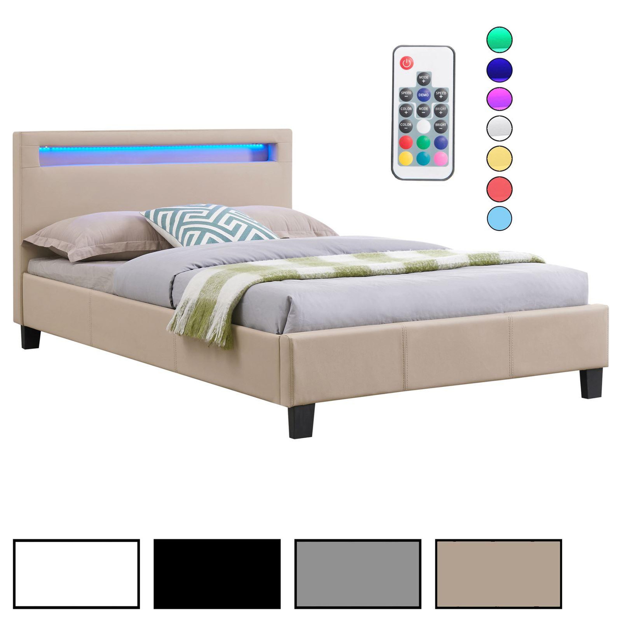 IDIMEX Lit LED simple MIIRANDO 120x190 cm, avec sommier, revêtement synthétique. Coloris disponibles : Gris, Noir