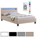 IDIMEX Lit LED simple MIIRANDO 120x190 cm, avec sommier, revêtement synthétique. Coloris disponibles : Gris, Noir