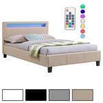IDIMEX Lit LED simple MIIRANDO 120x190 cm, avec sommier, revêtement synthétique. Coloris disponibles : Noir, Gris