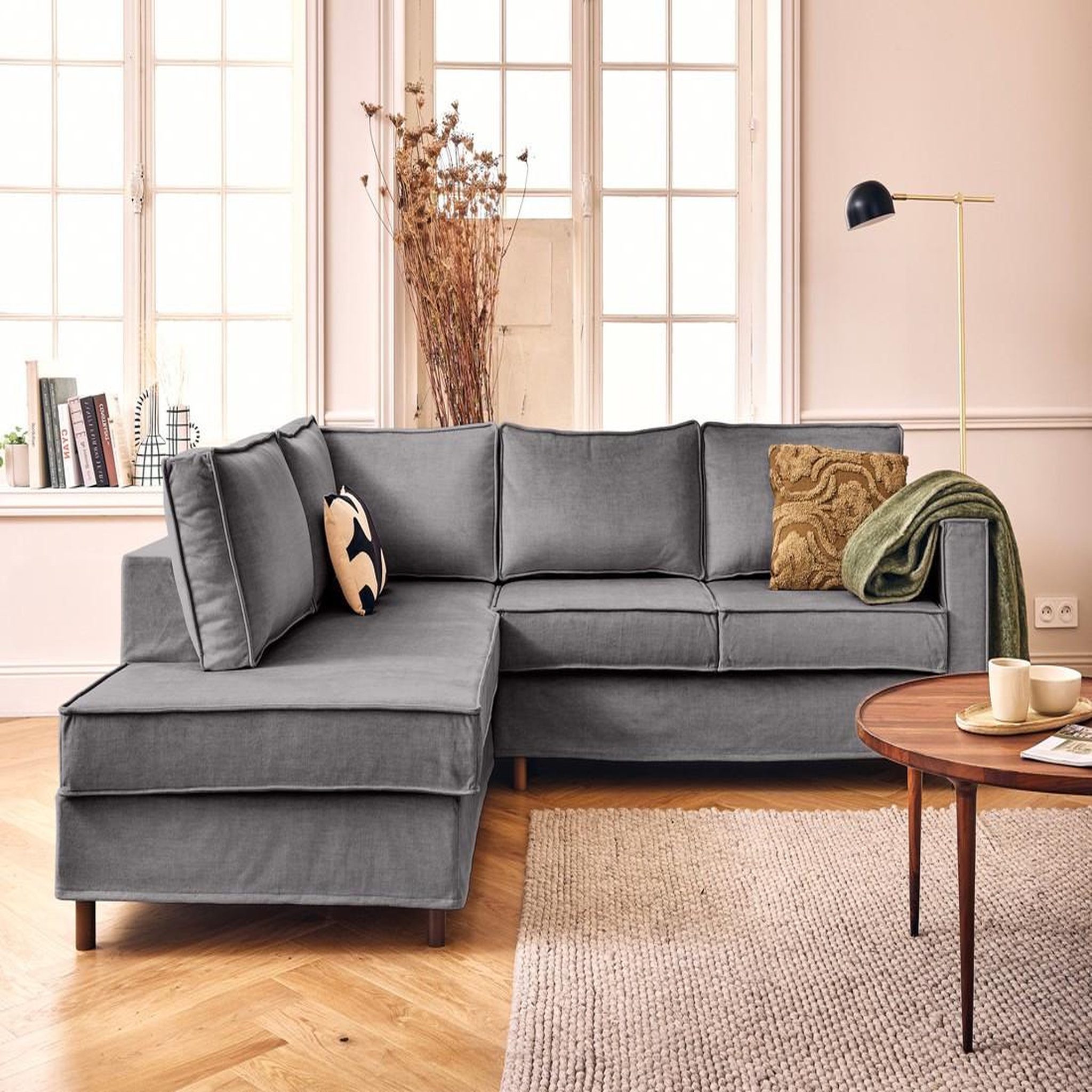 Voir la diapositive 1 : LISA DESIGN Jake - canapé déhoussable d'angle gauche 5 places en velours