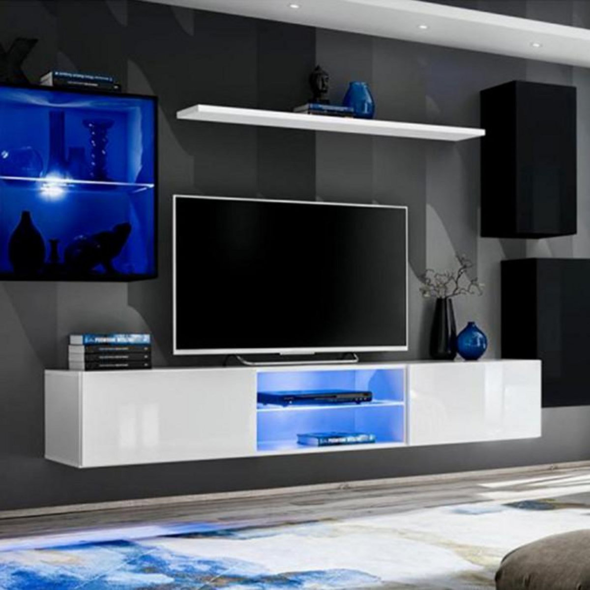 Paris Prix Ensemble Meuble TV Design  Switch XXIII  250cm Noir & Blanc