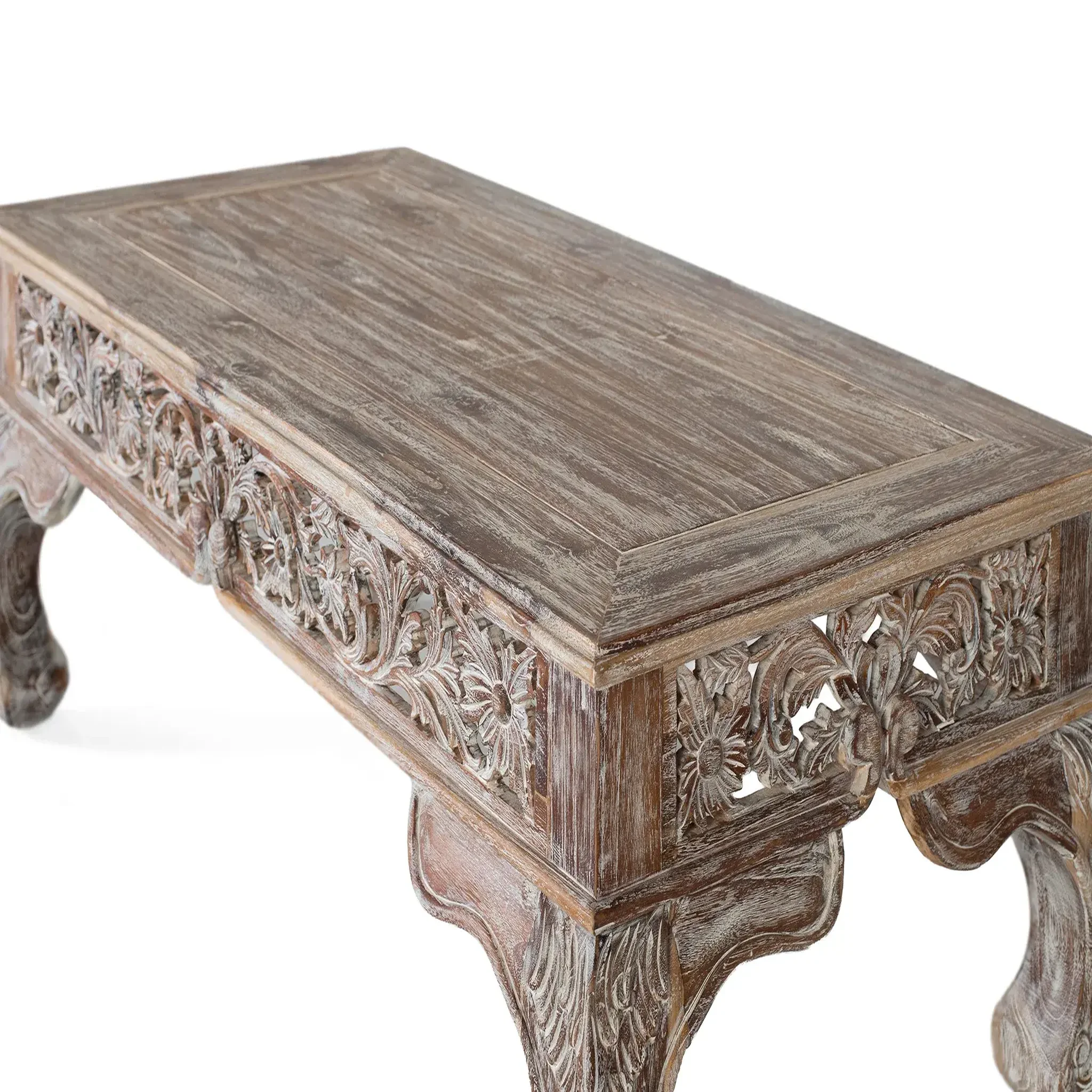 Voir la diapositive 4 : GINER Y COLOMER SL Table basse en bois de teck 120 cm style bohème sculpté