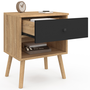 Voir la diapositive 4 : ID MARKET Lot de 2 tables de chevet EMMIE scandinaves 1 tiroir avec niche hêtre et noir