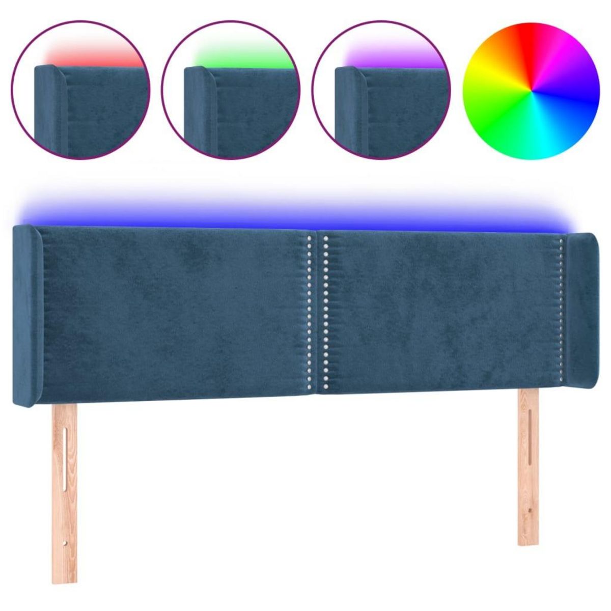 VIDAXL Tete de lit a LED Bleu fonce 147x16x78/88 cm Velours