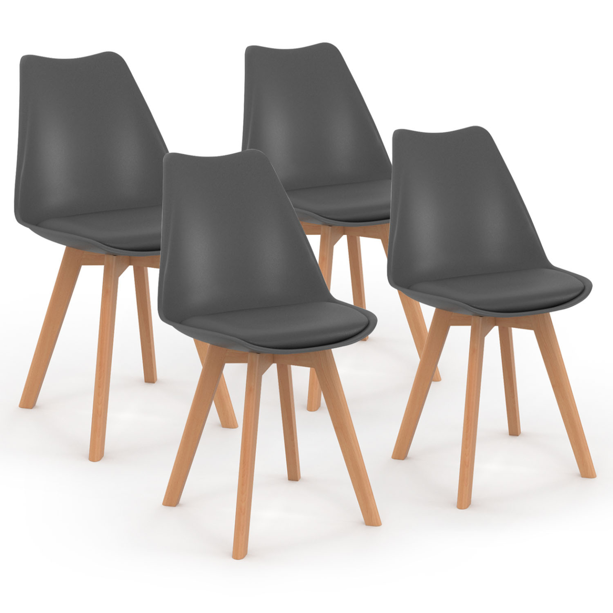 ID MARKET Lot de 4 chaises scandinaves sara gris foncé pour salle à manger