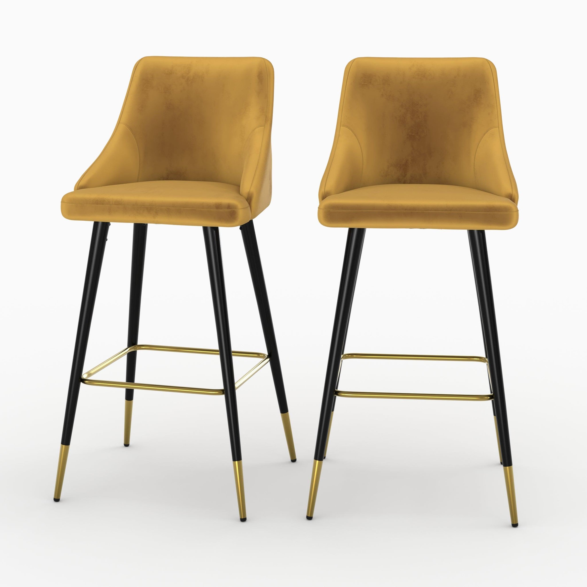 MAISON PAVANE Lot de 2 chaises de bar en velours jaune curry 78 cm-aristote