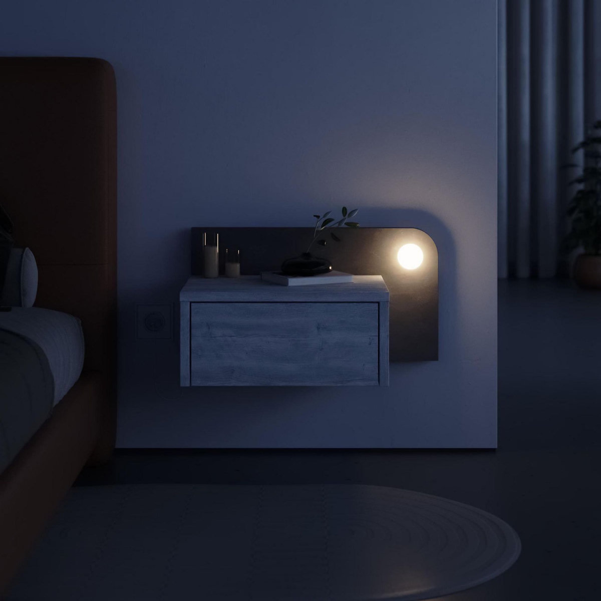 Habitat et Jardin Table de chevet avec ampoule en bois  Dotta  - 52 x 30 x 28 cm - Gris