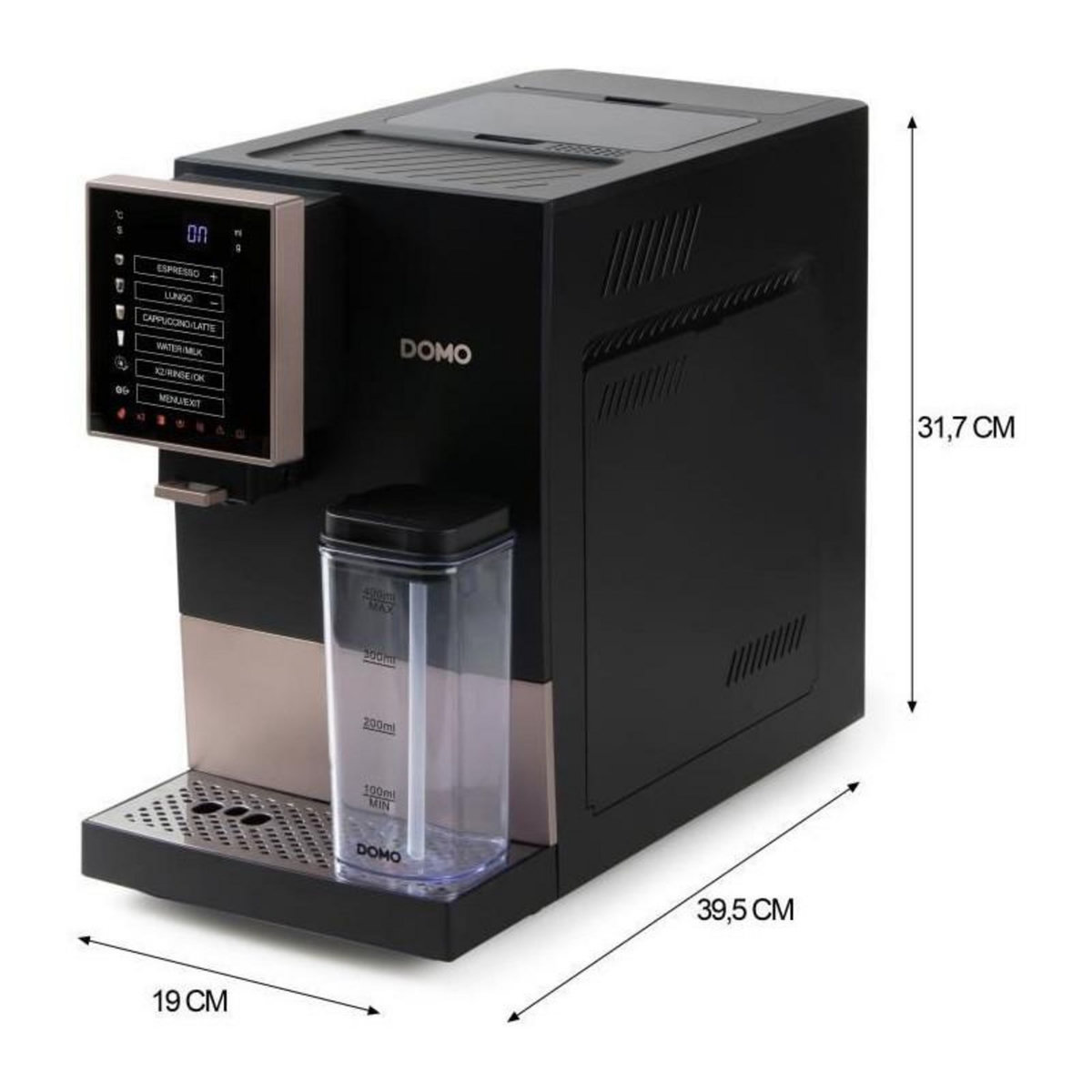 Domo Machine a expresso automatique avec broyeur - DOMO - DO743K - 1350 W - 19 bar - 125 g café - Noir
