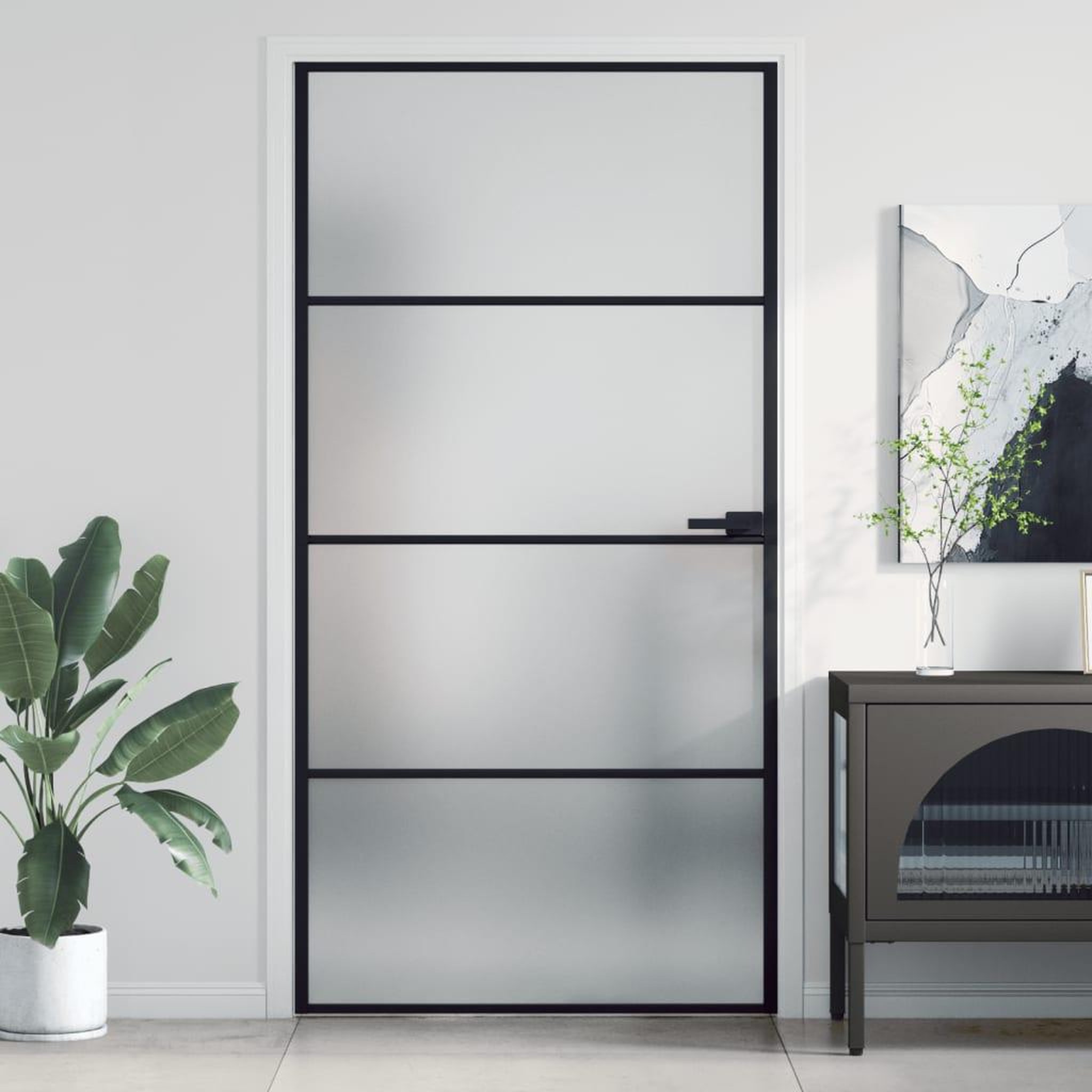 VIDAXL Porte interieure mince noir verre trempe aluminium