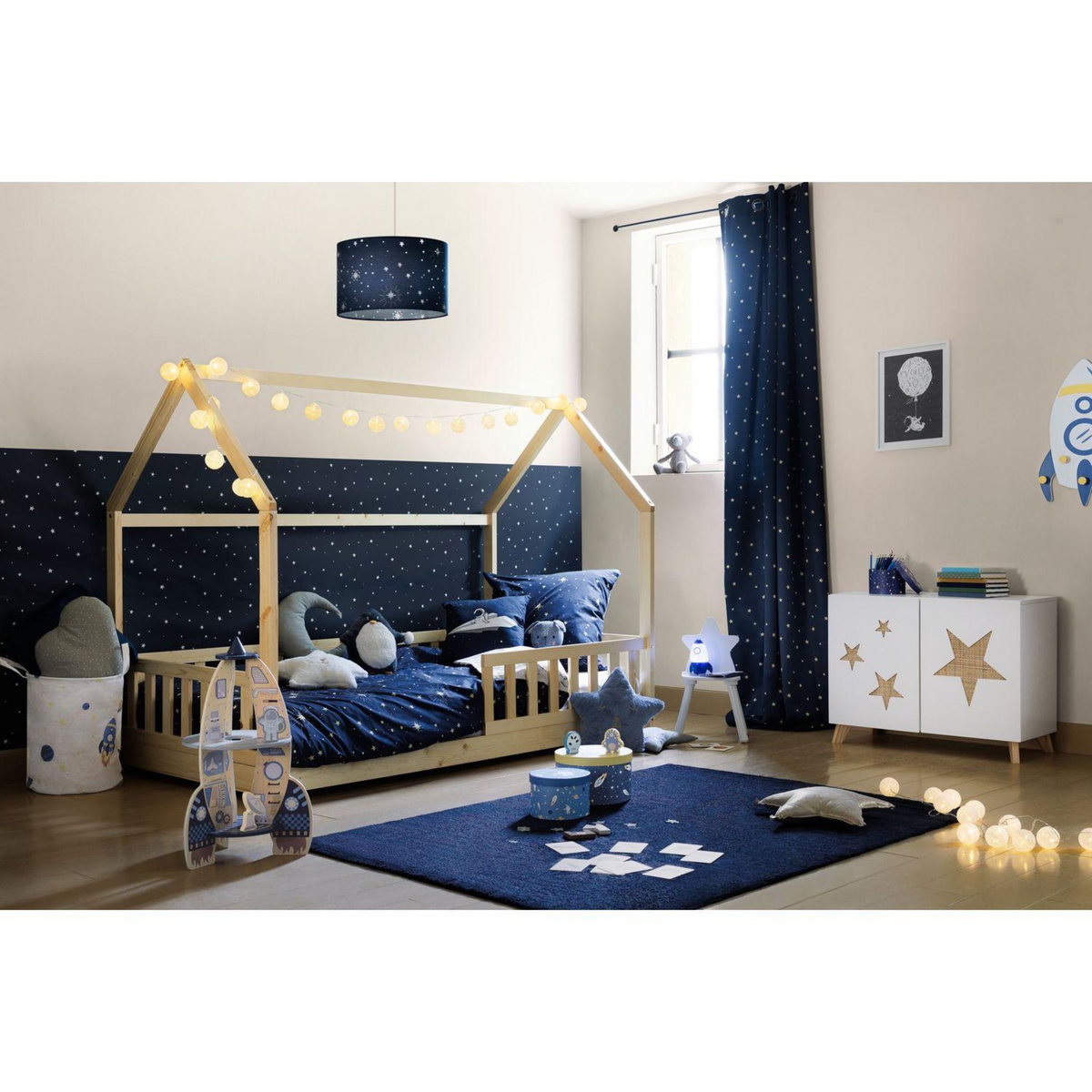 ATMOSPHERA Parure de lit enfant réversible espace - 100% coton - 140 x 200 cm