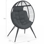 Voir la diapositive 5 : ID MARKET Fauteuil œuf sur pied ajouré gris effet rotin avec coussin gris