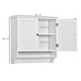 Voir la diapositive 3 : KLEANKIN Armoire haute murale salle de bain ou WC - placard 2 portes persiennes avec étagère - porte-serviette - MDF blanc
