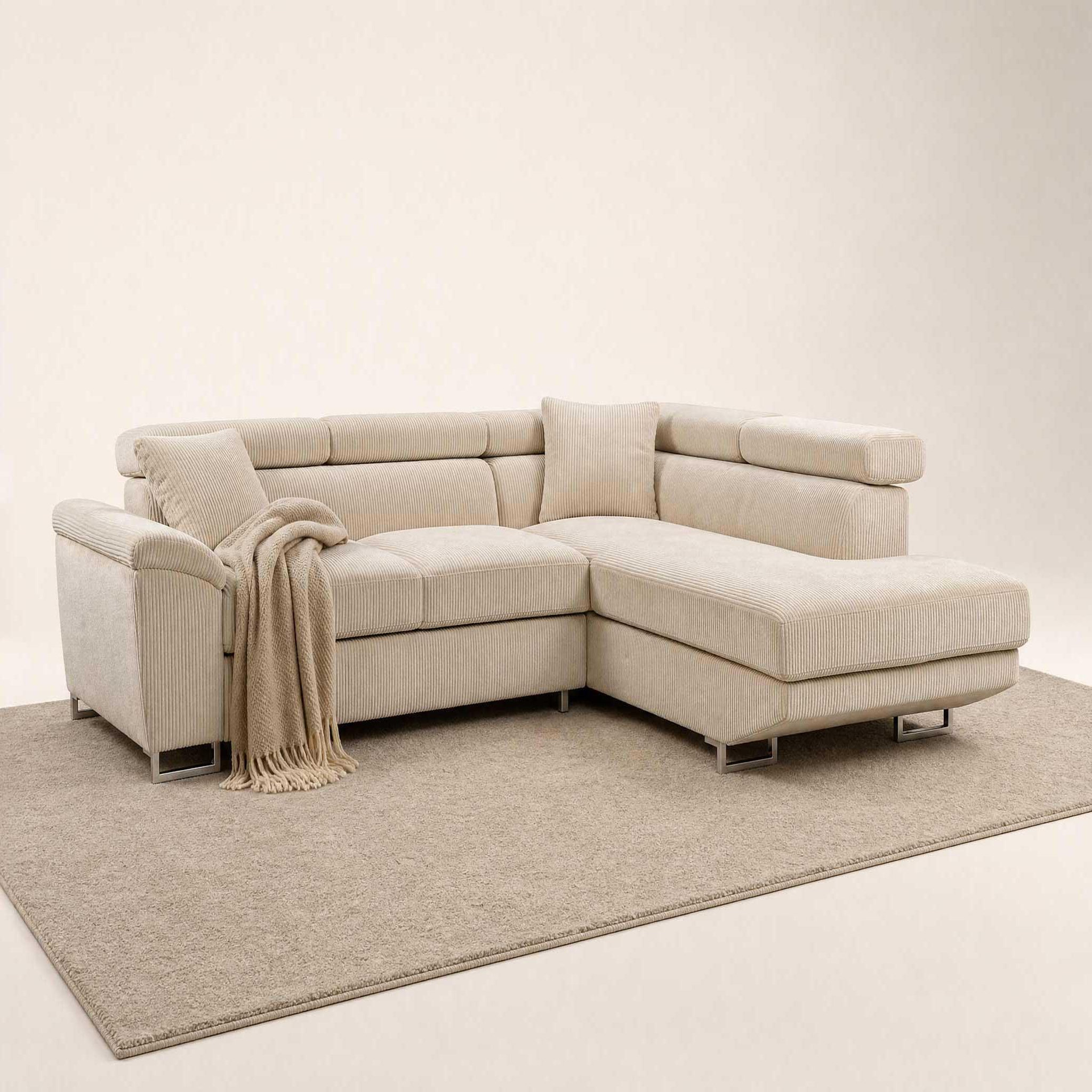 Voir la diapositive 3 : BEST MOBILIER Baoji - canapé d'angle droit 5 places convertible avec têtières et coffre en velours côtelé