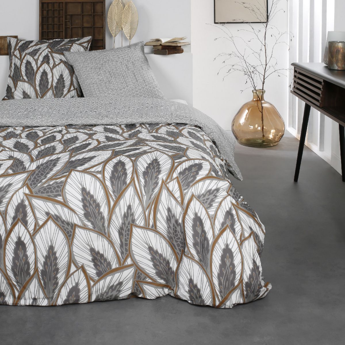 TODAY Parure housse de couette coton 57 fils motifs végétal