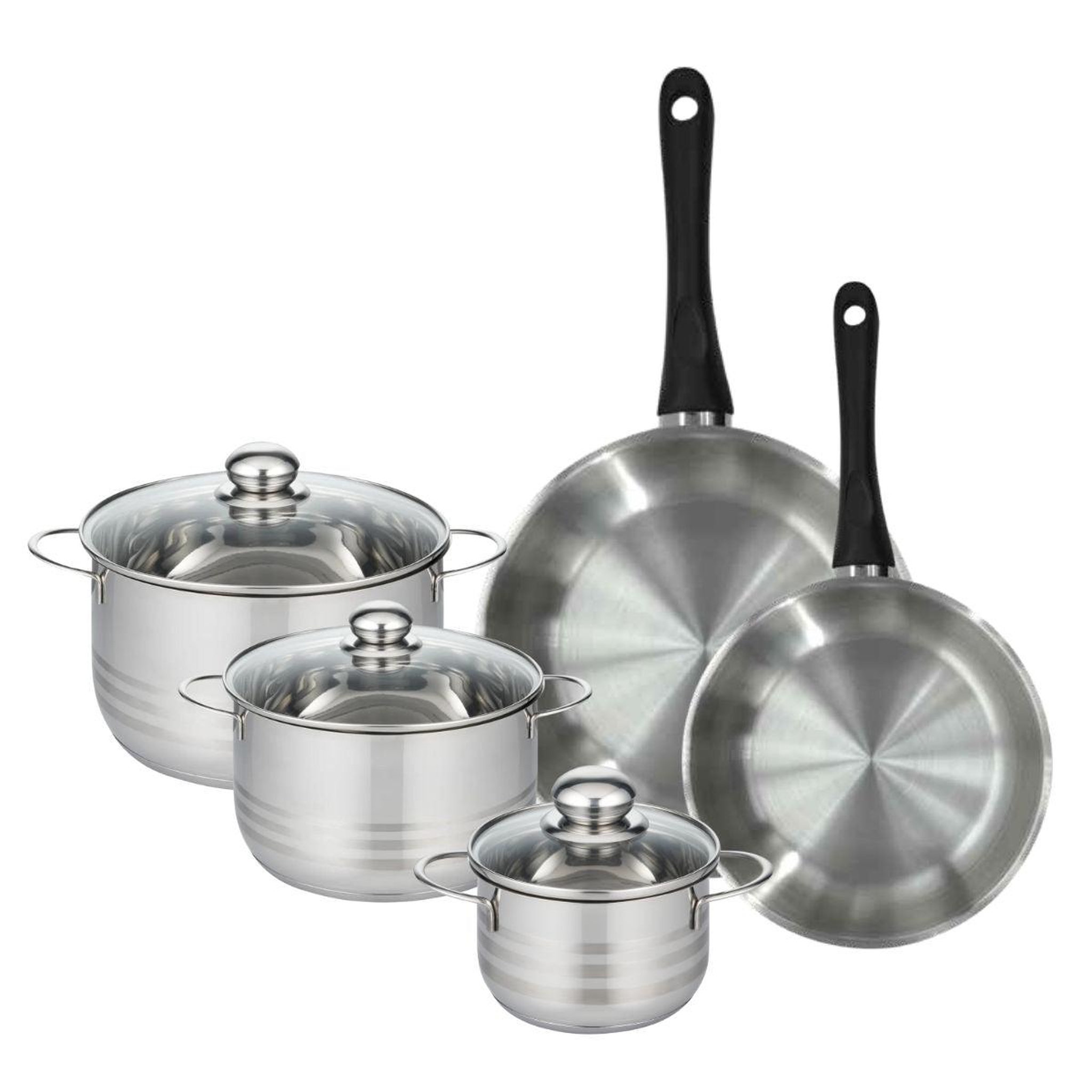 Fackelmann Batterie de cuisine avec 2 poêles 24/28 cm et 3 faitouts 16/20/24 cm en inox sans pfas fackelmann généva brillant