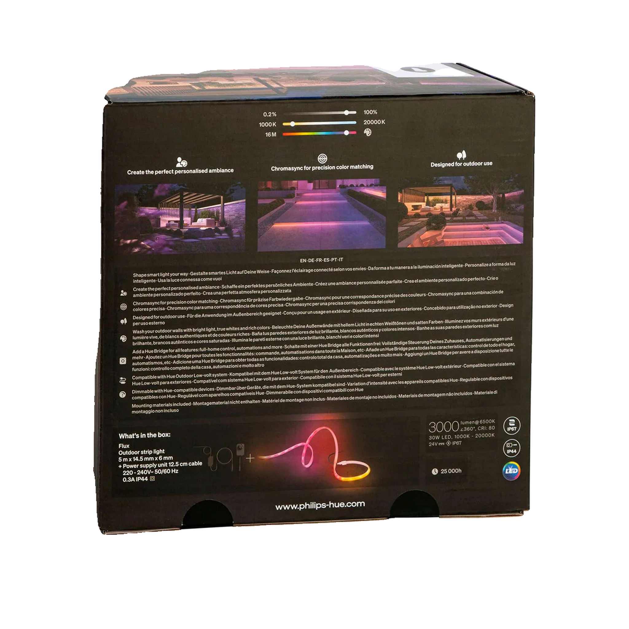 Voir la diapositive 2 : PHILIPS HUE Bandeau LED Flux Strip Light 5m Extérieur White&Colo