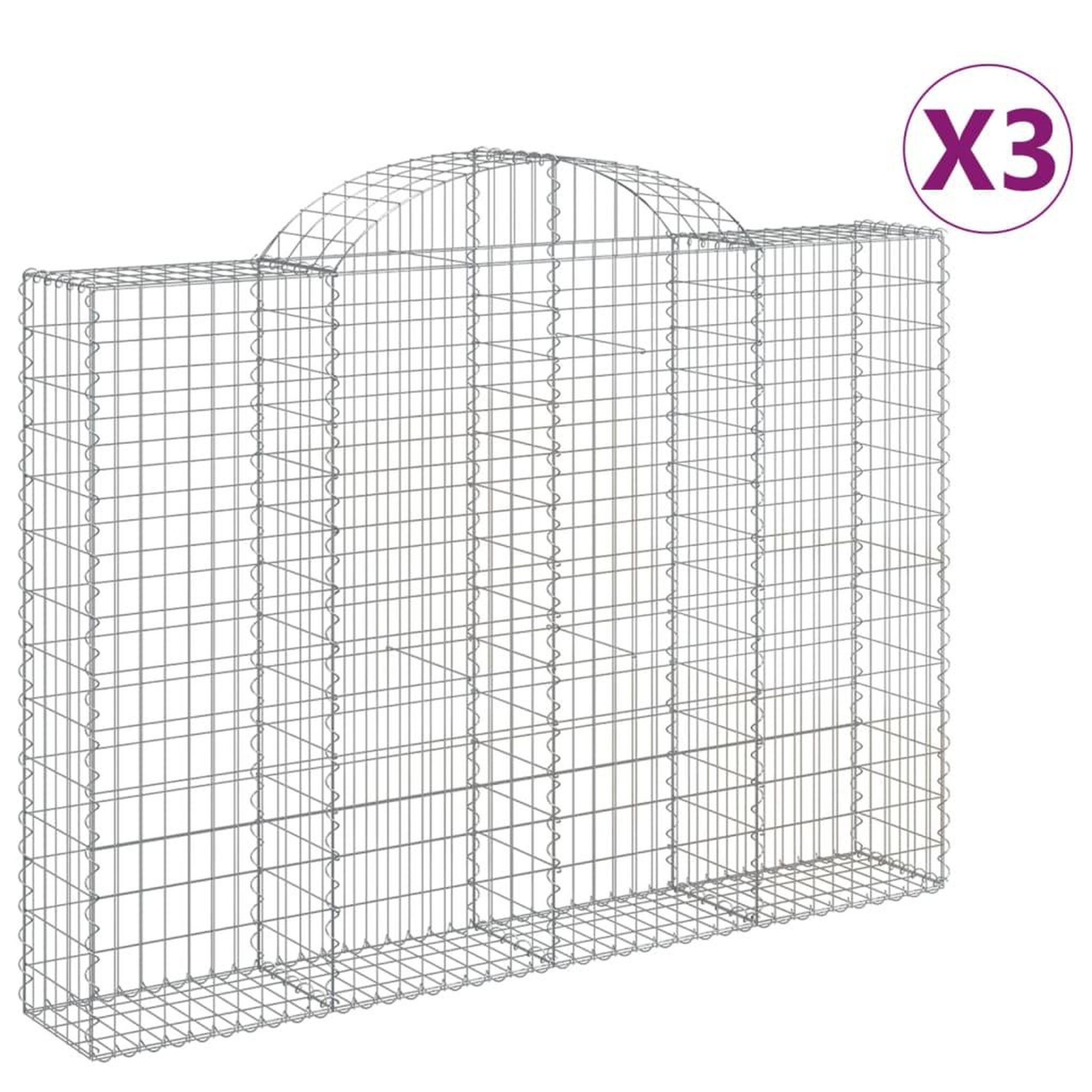 Voir la diapositive 2 : VIDAXL Paniers a gabions arques 3 pcs 200x30x140/160 cm Fer galvanise