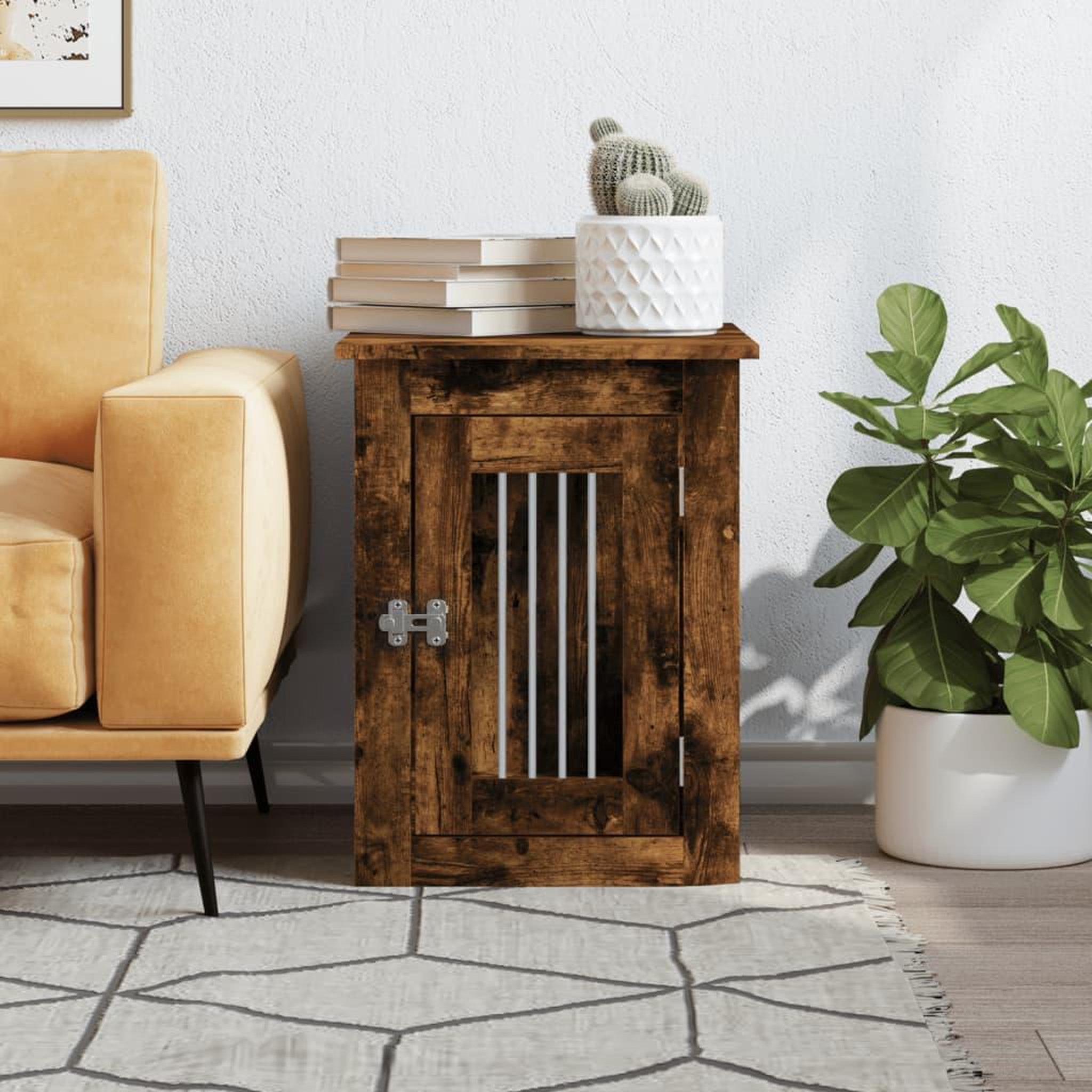 Voir la diapositive 3 : VIDAXL Meuble de cage pour chiens chene fume 45x62x59 cm