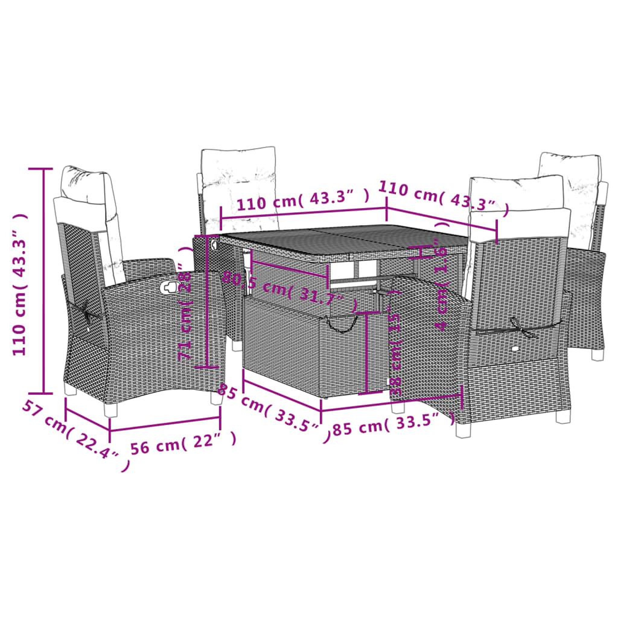 Voir la diapositive 6 : VIDAXL Ensemble a manger de jardin avec coussins 5pcs Beige poly rotin