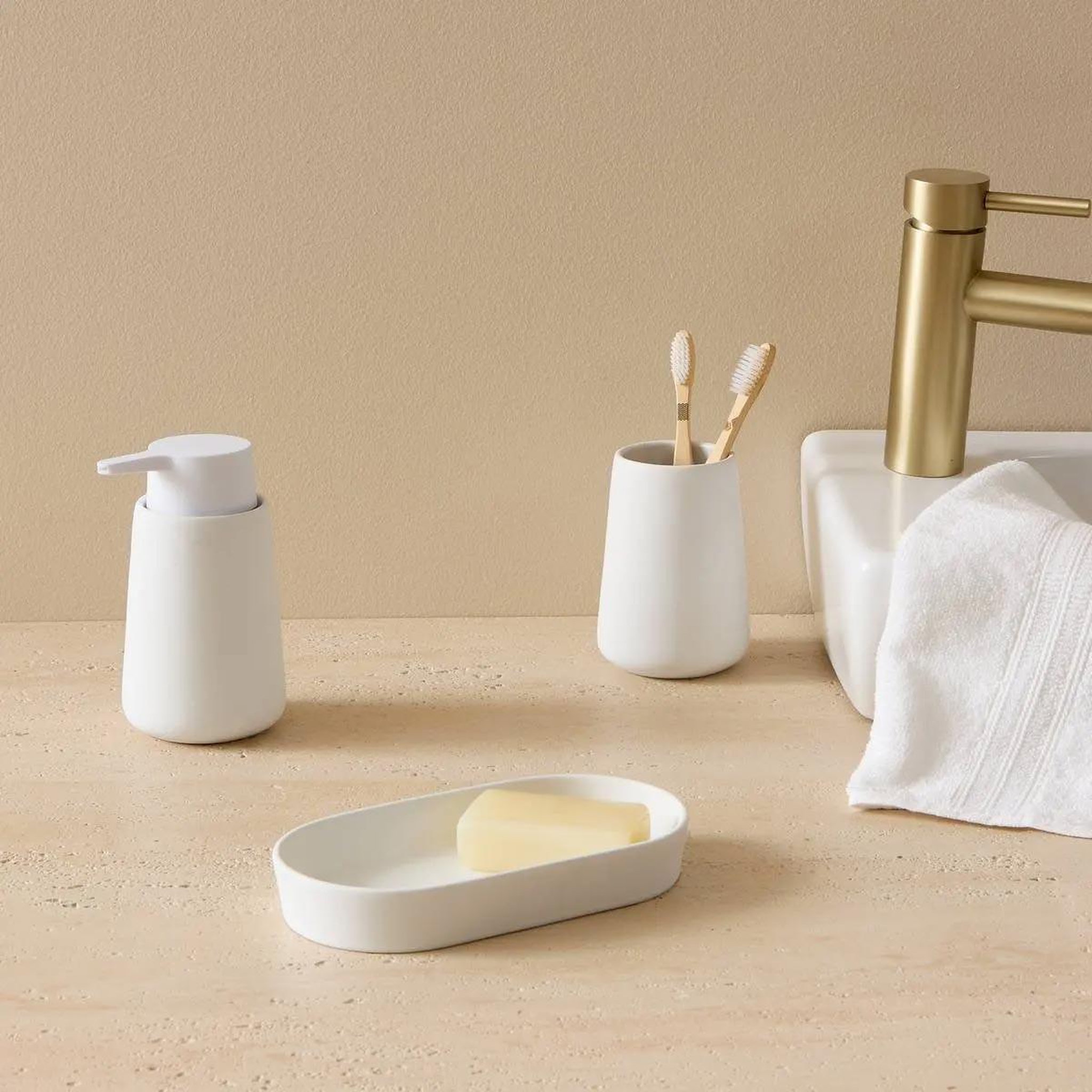 Voir la diapositive 2 : FIVE Plateau de salle de bain  cocon  19cm blanc coton