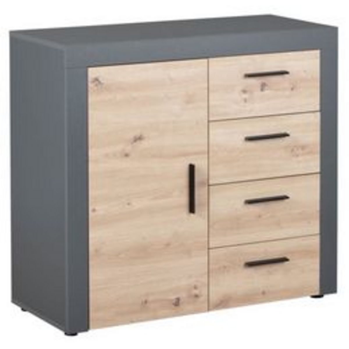 Commode meuble de rangement 1 porte 4 tiroirs L94cm BETO