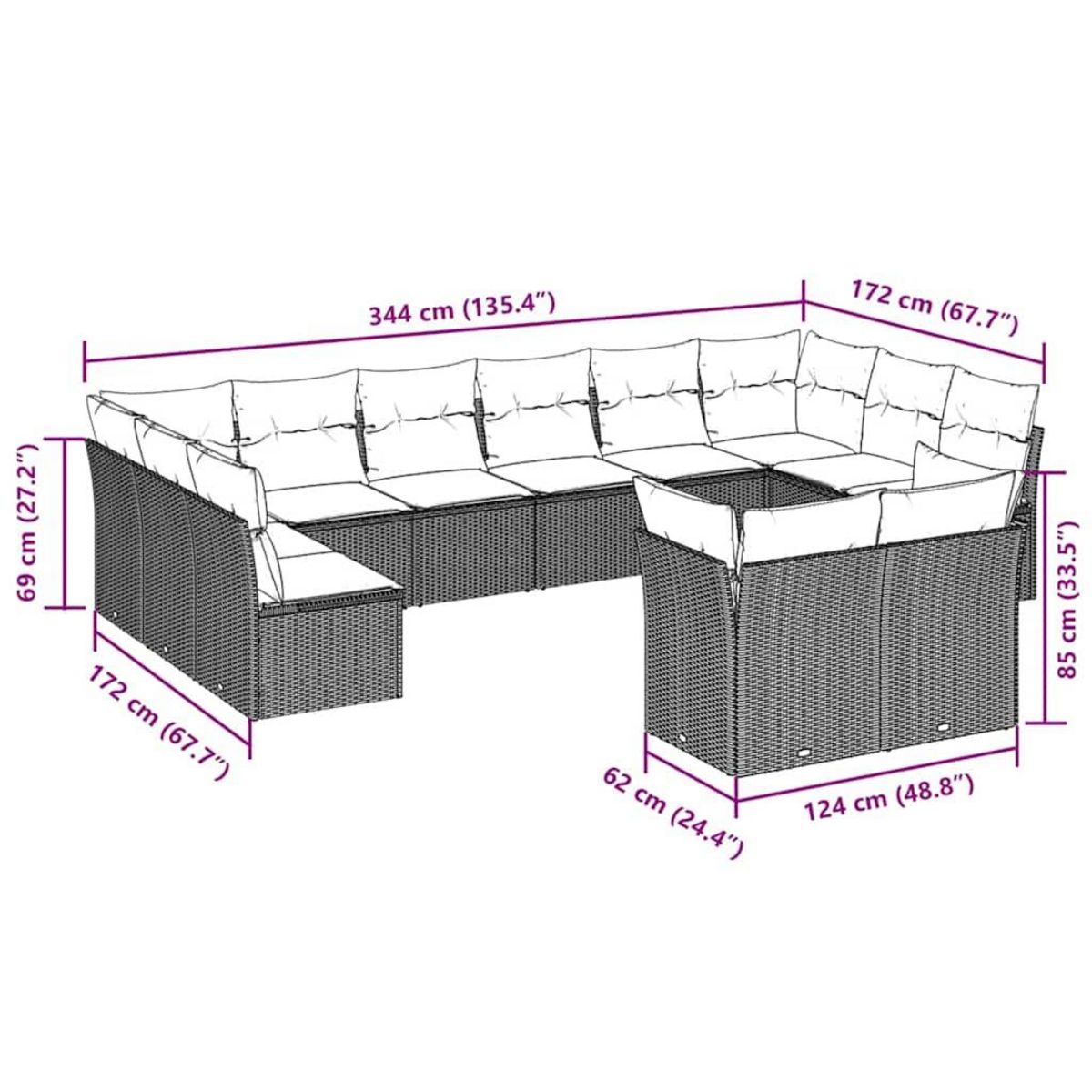 VIDAXL Salon de jardin avec coussins 12 pcs gris clair resine tressee