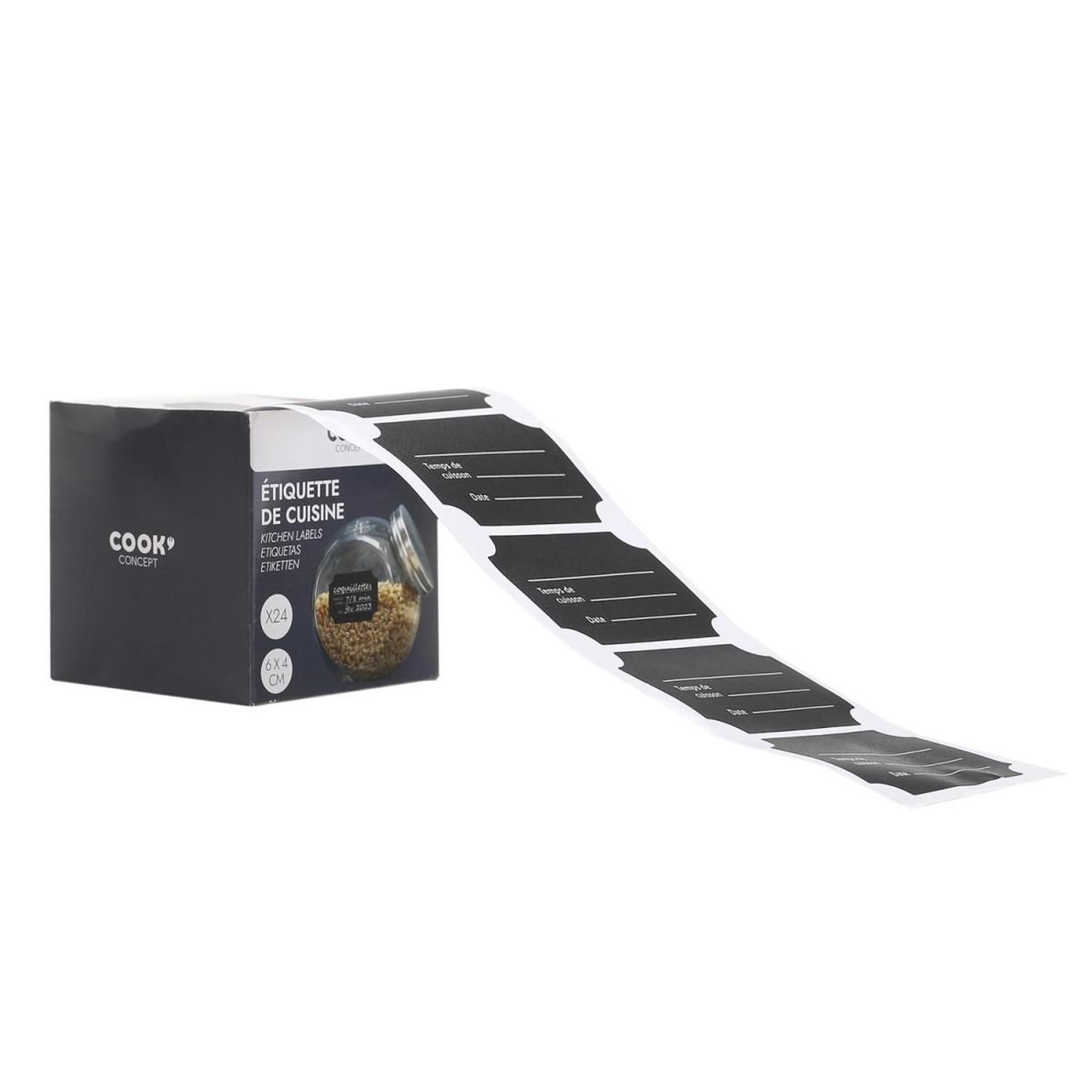 Voir la diapositive 2 : COOK CONCEPT Lot de 24 étiquettes bocaux  cuisine  7cm noir
