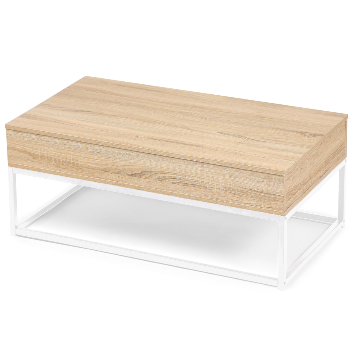 ID MARKET Table basse plateau relevable rectangulaire DETROIT bois et métal blanc design industriel